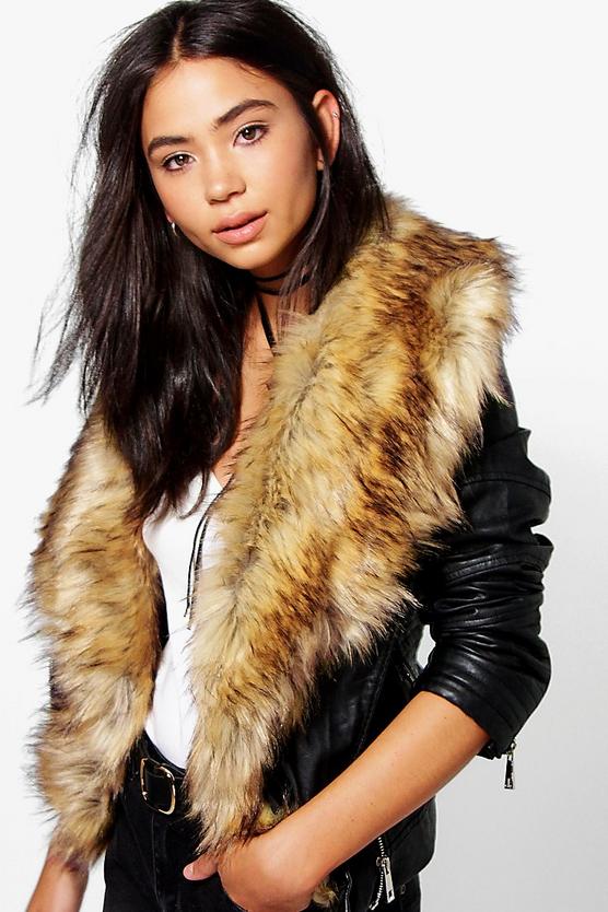 Saskia Boutique Faux Fur Trim Biker Jacket